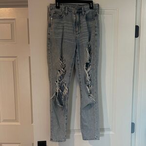 American Eagle Outfitters Distressed Light Blue Straight Leg Jeans